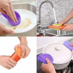 Svampar & Dukar-SiliCone-svamp - 5-pack flerfärgade antibakteriella kökssvampar för rengöring av köksredskap för grönsaker, frukt, livsmedelskvalitet SiliC