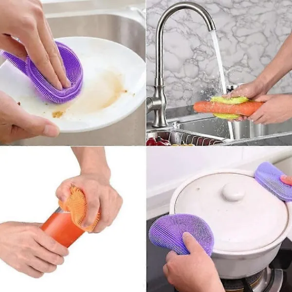 Svampar & Dukar-Silikonsvamp - 5-pack Flerfärgad Antibakteriell Köksvamp Rengöring för Köksredskap, Grönsaker, Frukter Livsmedelsgodkänd Silikonskrubb
