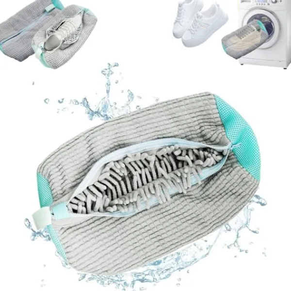 Tvättillbehör-Skotvättpåse i bomull, tvättnät med fluffiga fibrer, tar enkelt bort smuts, anti-deformation 2pc