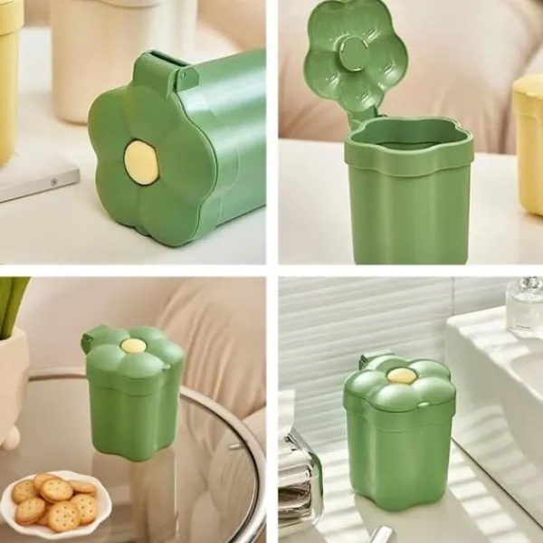 HAIKOU CHENQI Soptunnor-Skrivbords papperskorg, Dekoration för soffbord, Återvinningskärl i plast, Papperskorg med lock i blomform, För sovrum, 1 st