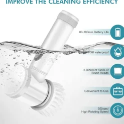 W Städmaskiner-Sladdlös roterande skrubber, 5 borsthuvuden, elektrisk rengöring