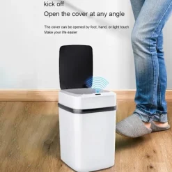 LBSS Soptunnor-Smarts Sensor papperskorg med lock Stor kapacitet Slitstark papperskorg för badrum Toalett