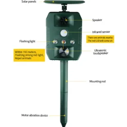 INF Skadedjur & Insekter-Solcellsdriven skadedjursskrämma med ultraljud, rörelsesensor och ljud