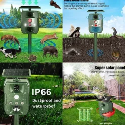 INF Skadedjur & Insekter-Solcellsdriven skadedjursskrämma med ultraljud, rörelsesensor och ljud