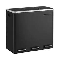 Pavil Soptunnor-SONGMICS återvinningskärl, 3 x 18 L trippelkök, 3-fack pedalbehållare, svart