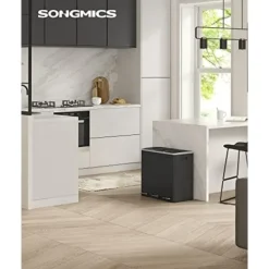 Pavil Soptunnor-SONGMICS återvinningskärl, 3 x 18 L trippelkök, 3-fack pedalbehållare, svart