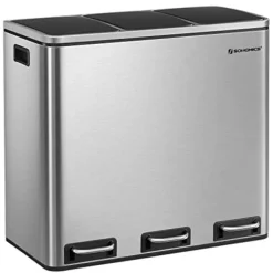 Pavil Soptunnor-SONGMICS återvinningskärl, 3 x 18 L trippelkökskärl, 3-fack pedalbehållare, silver