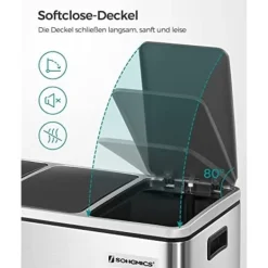 Pavil Soptunnor-SONGMICS återvinningskärl, 3 x 18 L trippelkökskärl, 3-fack pedalbehållare, silver