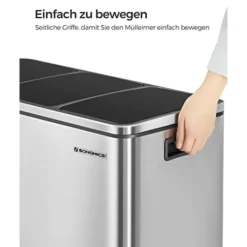 Pavil Soptunnor-SONGMICS återvinningskärl, 3 x 18 L trippelkökskärl, 3-fack pedalbehållare, silver