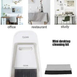 Rengöringsmedel-Sopskyffelset, dammborstar skrivbord bord mini kvast rengöringsborste torkningsverktyg (grå vit)