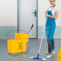 Northio Städmoppar-Städhink Städvagn Torkvagn Mobil Hink 20 Liter Med Press 2 Kammare Gul