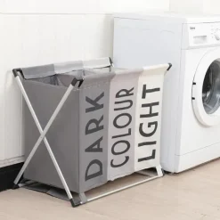 B2X Tvättillbehör-Stilren 3-delad Tvättkorg: Modern Design, Sortera & Förvara