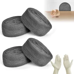 Skadedjur & Insekter-Ståltråd, 4 st 0000 stålull, 16m 100g Anti-mus stålull, Rengöringstråd för rengöring och polering av trä och glas, levereras med handskar