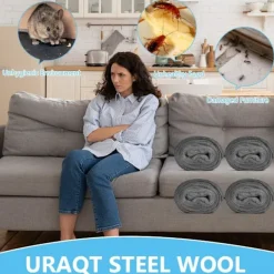 Skadedjur & Insekter-Ståltråd, 4 st 0000 stålull, 16m 100g Anti-mus stålull, Rengöringstråd för rengöring och polering av trä och glas, levereras med handskar