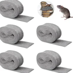 Skadedjur & Insekter-Stålull, Stålull, 5 Rullar 0000 Anti-Mus Ståltrådsull, Rengöringsull, Stålull 0000 Använd