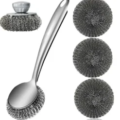 Rengöringsmedel-Stålullsskrubber Diskborste med Handtag Djuprengörande Metallskrubbset Stålskrubber för Di
