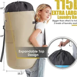 GIFT OF G Tvättillbehör-Stor Kapacitet Kraftig 115L Tvättryggsäck med Robusta Remmar - Militärgrön College Toppmatad Duffelväska