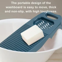 ATELA Tvättillbehör-Stor tvättbräda, handtvättbräda, tvättbräda för tvätt Stor, hög seghet tvättbräda hushåll, 17,7 x 7,8 tum (mörkblå)