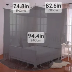 Skadedjur & Insekter-Stort fyrkantigt myggnät med fyra öppningar, snabb och enkel installation, för enkel- och dubbelsängar – svart