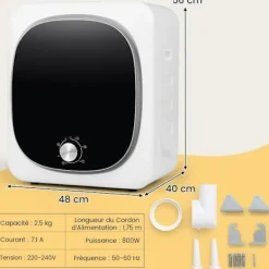 COSTWAY Torktumlare-Strykande torktumlare 800W 4KG -5 Program - Låg varm luft - Trumma i rostfritt stål - Flera filter - Lägenhet