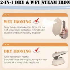Ångtvättar-Strykjärn Multifunktionell Handhållen Våt- och Torrångstrykjärn Khaki