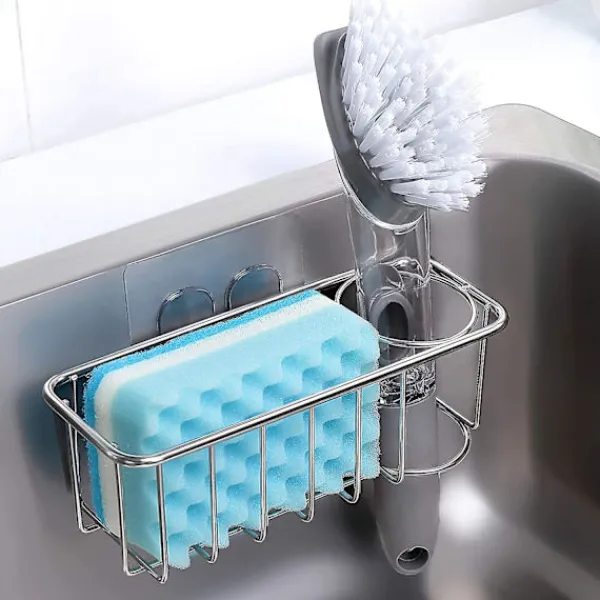 Svampar & Dukar-Svamphållare + diskborsthållare, 3 i 1 diskbänkshållare, 304 rostfritt stål rostfritt och vattentätt, självhäftande installation gratis borrning | Fyndiq