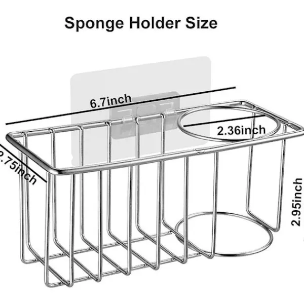 Svampar & Dukar-Svamphållare + diskborsthållare, 3 i 1 diskbänkshållare, 304 rostfritt stål rostfritt och vattentätt, självhäftande installation gratis borrning | Fyndiq