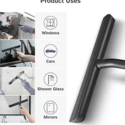 Fönsterrengöring-Svart duschskrapa, duschglsskrapa, duschskrapa med silikonfäste, silikonskrapa för badrum, glas, kakel, rengöring utan ränder