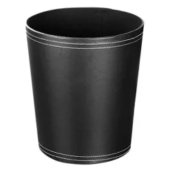 Soptunnor-Svart Läder Papperskorg Modern Design För Kök Badrum Kontor