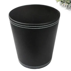 Soptunnor-Svart Läder Papperskorg Modern Design För Kök Badrum Kontor