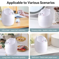 Soptunnor-Tecknad Katt Djurformad Papperskorg med Svänglock Mini Bänkskiva Soptunna Liten Soptunna (Vit) Vit