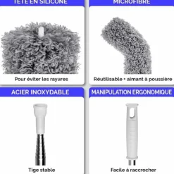 Rengöringsmedel-Teleskopisk dammvippa set om 2 mikrofibertips Lång teleskopisk dammvippa Utdragbar i rostfritt stål tvättbar dammvippa för att rengöra fönster, element | Fyndiq