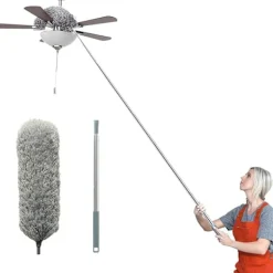 Fönsterrengöring-Teleskopisk Mikrofiberdammvippa, Dsuter med 100" Förlängningsstång i Rostfritt Stål, med Skyddskåpa, Avtagbar & Tvättbar & Böjbar