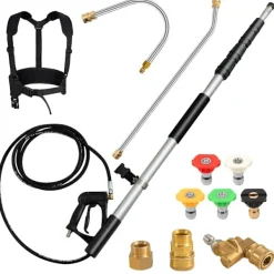 Northio Fönsterrengöring-Teleskopstav för högtryckstvätt 550 cm förlängningsstav set med 5 sprutmunstycken teleskopisk högtryckstvätt