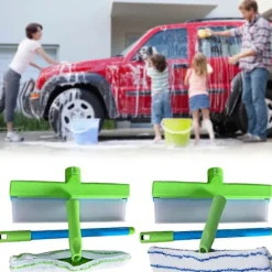 Fönsterrengöring-Återanvändbar Silikon Vattenblad Bilrengöringskit med Skrapa & Mikrofiberskrubber[JUN]