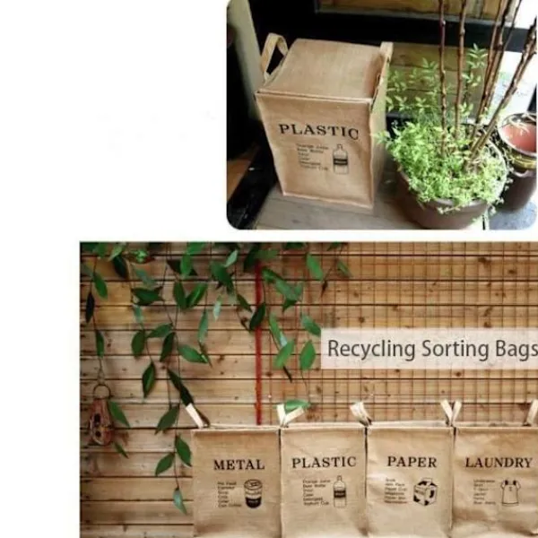 ECLshop Soptunnor-Återvinningskasse av juteväv, sopsäckar för hem, kök, kontor, avfallsorganisatör (PLAST)