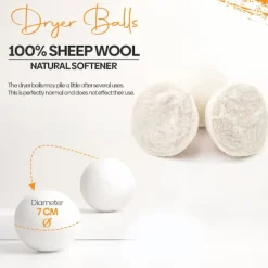 Torktumlare-Torkbollar 100% Naturliga Ullbollar för Tvätt - Återanvändbara Allergivänliga Miljövänliga och Energieffektiva 6