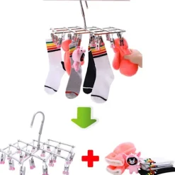 Tvättillbehör-Torkställ i rostfritt stål, torkställ med 18 klämmor för underkläder, strumpor, behå, trosor, handskar, vindtätt, hopfällbart, bärbart, snabbt 1 | Fyndiq