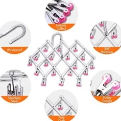 Tvättillbehör-Torkställ i rostfritt stål, torkställ med 18 klämmor för underkläder, strumpor, behå, trosor, handskar, vindtätt, hopfällbart, bärbart, snabbt 1 | Fyndiq