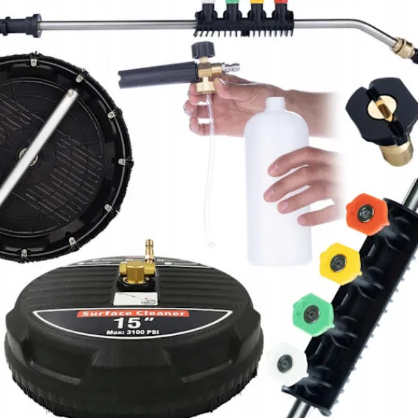 Rosfix Högtryckstvättar-T-Racer 15 Tvaetborste Set – Roterande Arm | 5 Munstycken | Skumpistol 1000Ml | Kompatibel med Lavor, Parkside