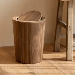 Soptunnor-Träavfallskorg med svänglock Rund soptunna Köksavfallskorg för hotell Träavfallskorg