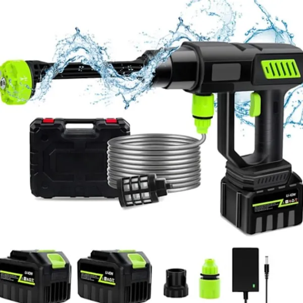 OEM Högtryckstvättar-Trådlös Högtryckstvätt, 1000W Effekt, 980psi Tryck, 6-i-1 Munstycken,2 Batteri, Elektrisk