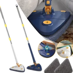 Städmoppar-Triangel Mopp 360° Roterbar Justerbar Mopp för Golv, Vägg, Fönster, Tak, Sprickor, Hörn, Våt & Torr Rengöring, Vit