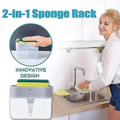 Svampar & Dukar-Tvålpump Dispenser Svamp Hållare 2 i 1, Diskmedel Tvålpump Dispenser Box, Tvålpump Dispenser, Spo