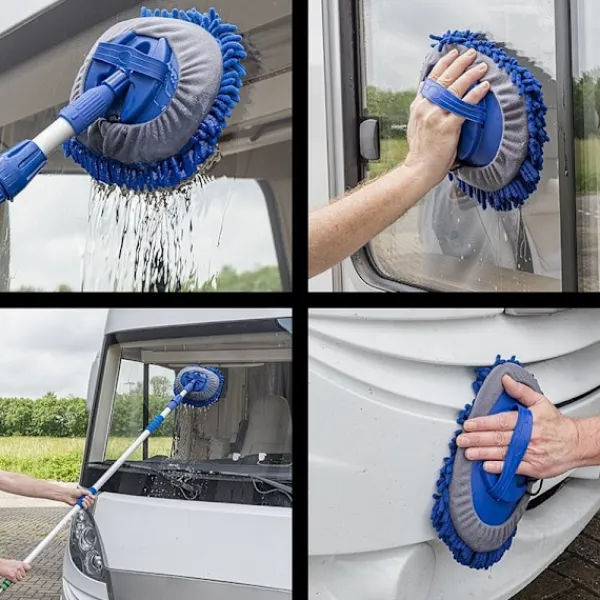 Northix Städmoppar-Tvättborste chenille mikrofiber teleskopskaft 2,5 m blå