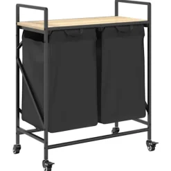 vidaXL Tvättillbehör-Tvättkorg 2 fack med hjul sonoma-ek