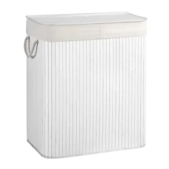 Vasagle Tvättillbehör-Tvättkorg i bambu med 2 fack och lock 100L - Vit