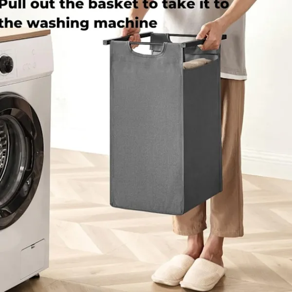 Vasagle Tvättillbehör-Tvättkorg med 3 fack och hylla - Svart/Grå
