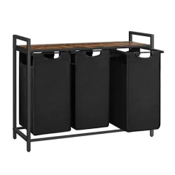 Vasagle Tvättillbehör-Tvättkorg med 3 utdragbara fack och hylla i trä - Svart