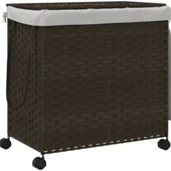 vidaXL Tvättillbehör-Tvättkorg med hjul mörkbrun 60x35x60,5 cm rotting